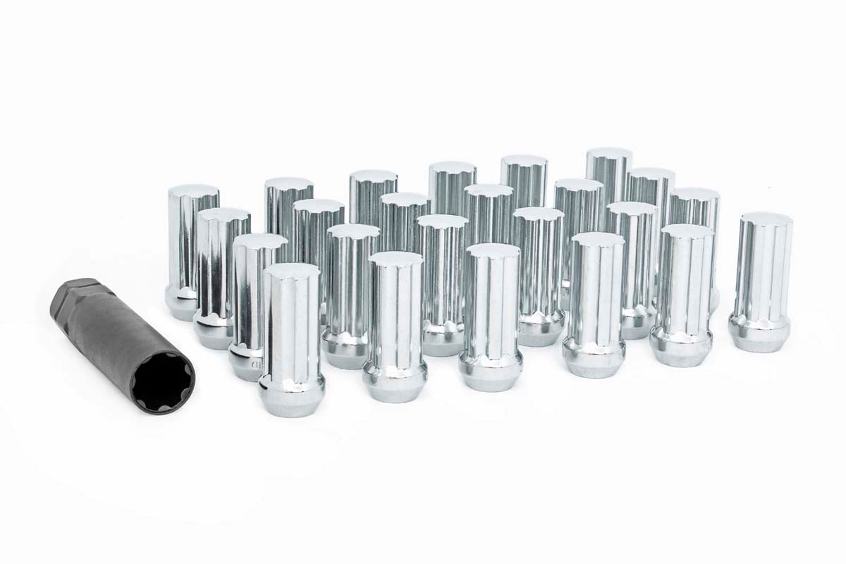 Ram 3500 Lug Nut Set - Rough Country - M14 x 1.5 Acorn Bulge - Chrome - '13-'23